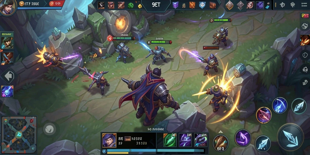 Tangkapan layar gameplay <strong>9ET</strong> menampilkan aksi tim yang intens dalam pertempuran strategis.