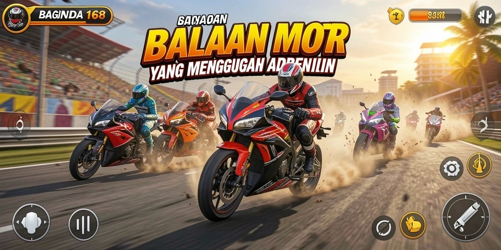 Gameplay action-packed BAGINDA168 dengan motor balap cepat.