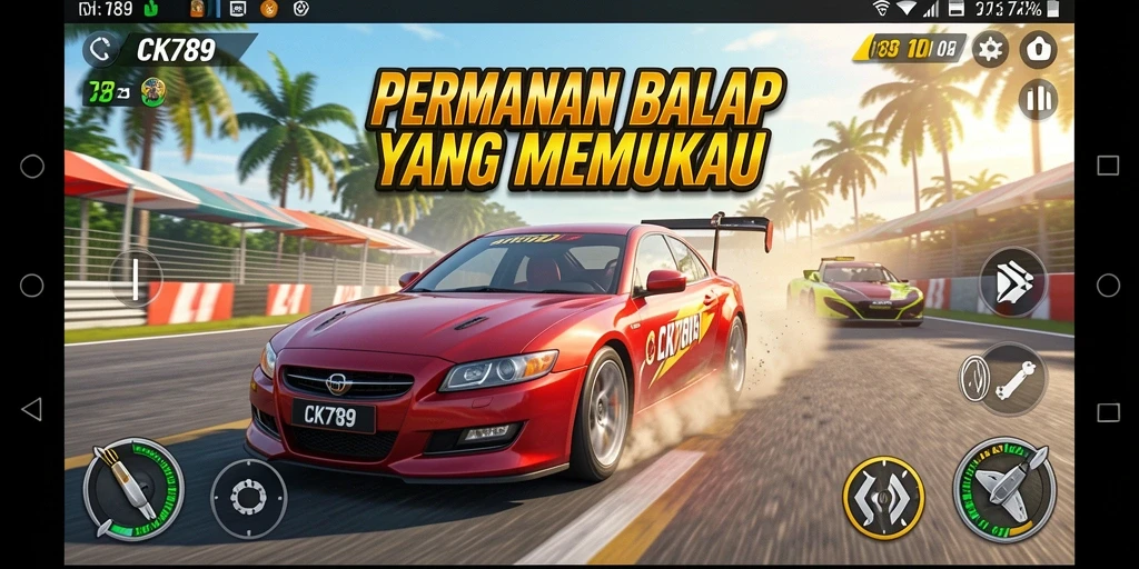 Tampilan gameplay CK789 yang penuh aksi di lintasan balap.