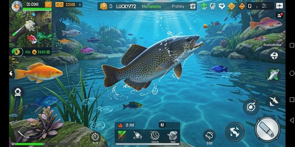 Tampilan gameplay menarik dengan berbagai lokasi memancing.