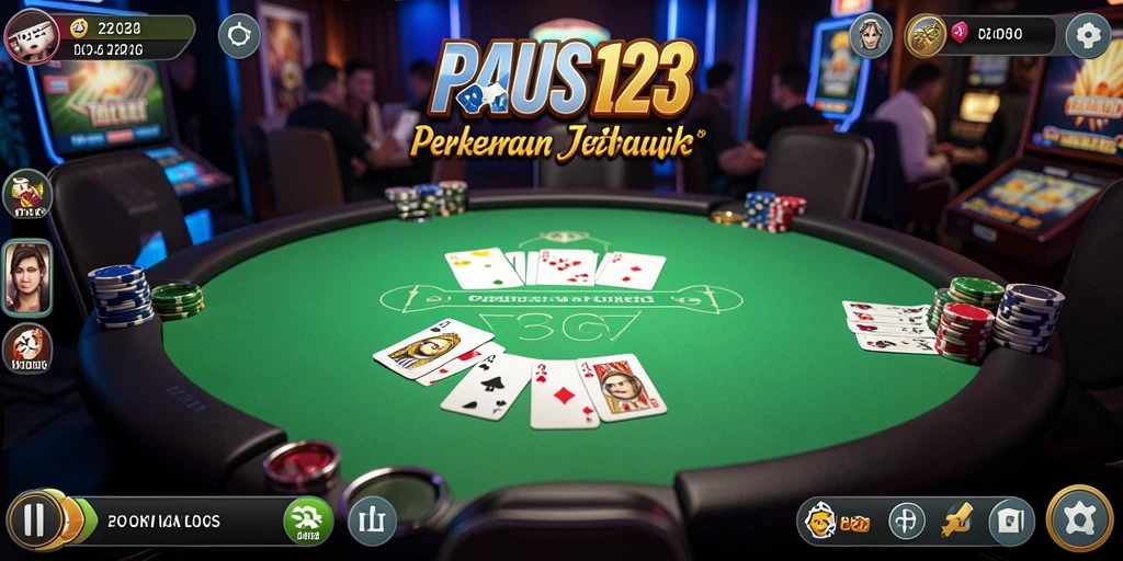 Screenshot PAUS123 menampilkan gameplay poker yang menarik dan mendebarkan.