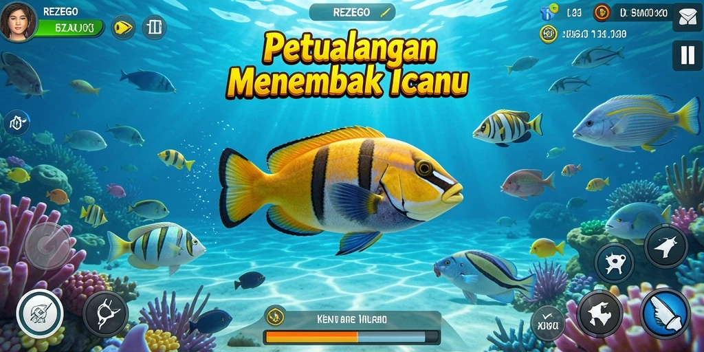 Screenshot menampilkan aksi seru menembak ikan di REZEGO.