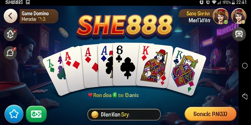 Screenshot gameplay SHE888 menampilkan aksi seru permainan Domino.
