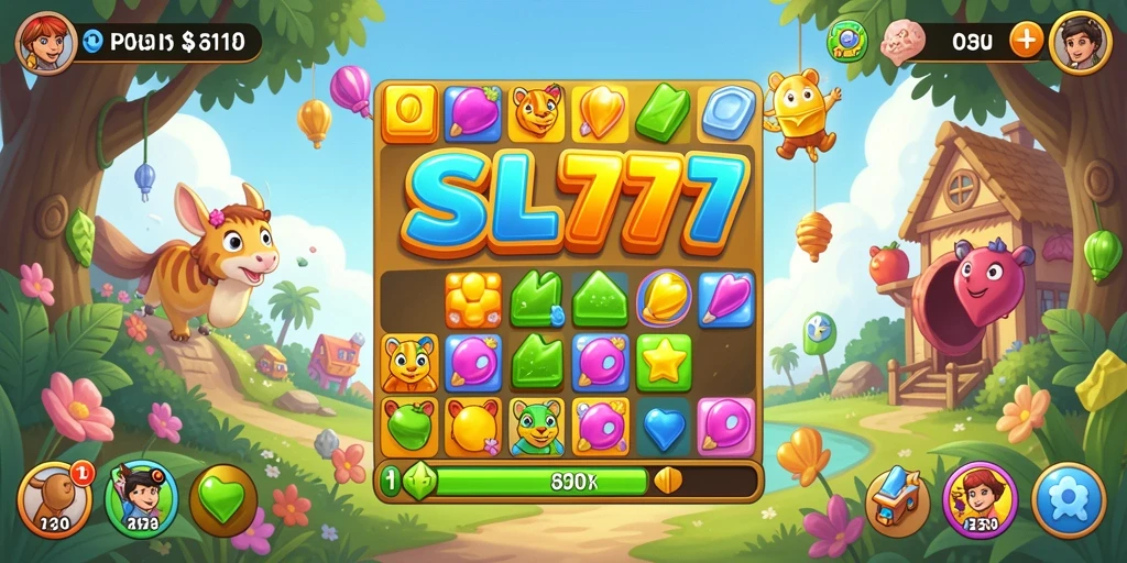 Screenshot gameplay SL777 menampilkan aksi seru permainan Match-3.